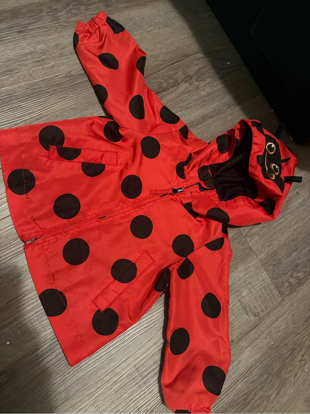 Kids Red Ladybug Polka Dot Hooded Raincoat- 12 month